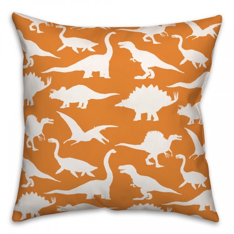 Dinosaur Pattern on Orange and White 18x18 Spun Poly Pillow