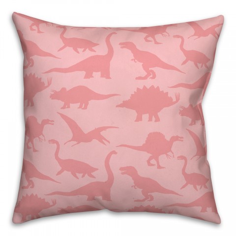 Dinosaur Pattern on Pink and Pink 18x18 Spun Poly Pillow