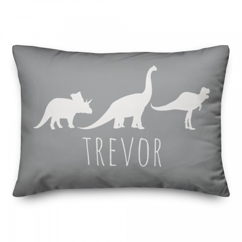 Dinos with Chevron Solid Gray 14x20 Personalized Spun Poly Pillow
