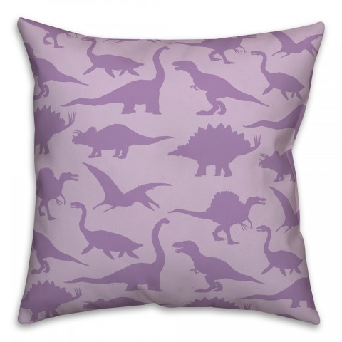 Dinosaur Pattern on Purple and Purple 18x18 Spun Poly Pillow