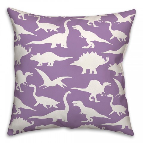 Dinosaur Pattern on Purple and White 18x18 Spun Poly Pillow