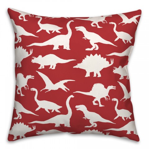 Dinosaur Pattern on Red and White 18x18 Spun Poly Pillow