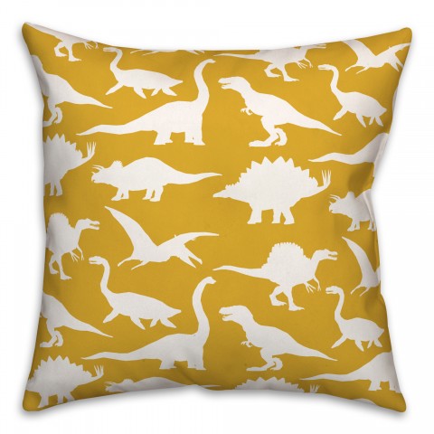 Dinosaur Pattern on Yellow and White 18x18 Spun Poly Pillow