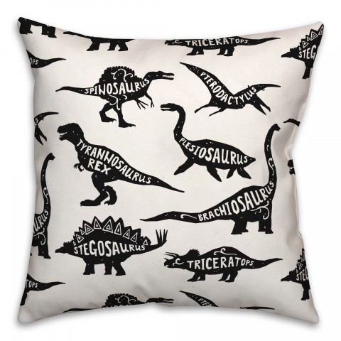 Dinosaurs with Names Black  18x18 Spun Poly Pillow