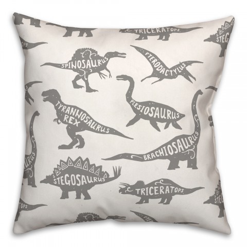 Dinosaurs with Names Gray 18x18 Spun Poly Pillow