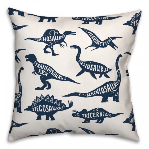 Dinosaurs with Names Navy 18x18 Spun Poly Pillow