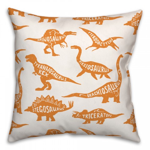 Dinosaurs with Names Orange 18x18 Spun Poly Pillow