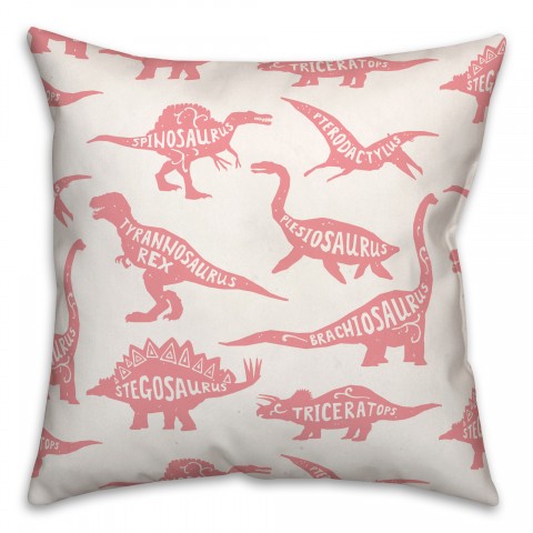 Dinosaurs with Names Pink 18x18 Spun Poly Pillow