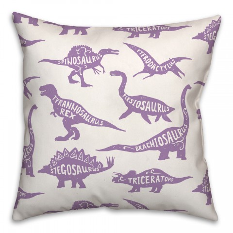 Dinosaurs with Names Purple 18x18 Spun Poly Pillow