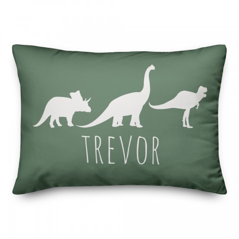 Dinos with Chevron Solid Green 14x20 Personalized Spun Poly Pillow