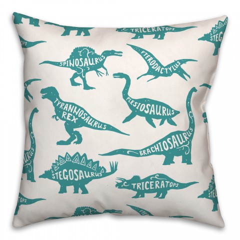 Dinosaurs with Names Teal 18x18 Spun Poly Pillow