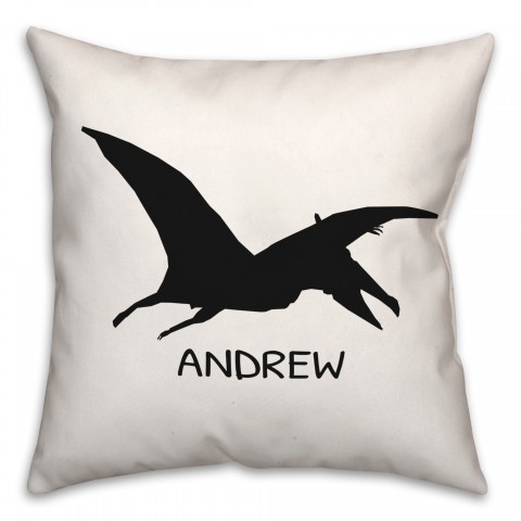 Pterodactyl Dino Black and White with Name 18x18 Personalized Spun Poly Pillow