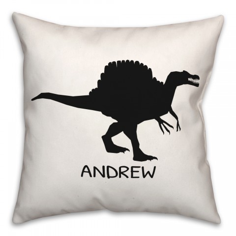 Spinosaurus Dino Black and White with Name 18x18 Personalized Spun Poly Pillow