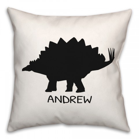 Stegosaurus Dino Black and White with Name 18x18 Personalized Spun Poly Pillow