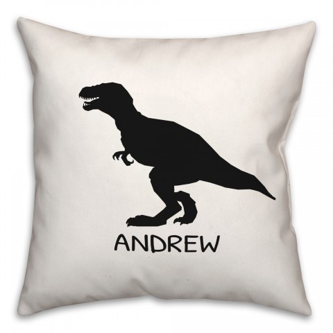 T-Rex Dino Black and White with Name 18x18 Personalized Spun Poly Pillow