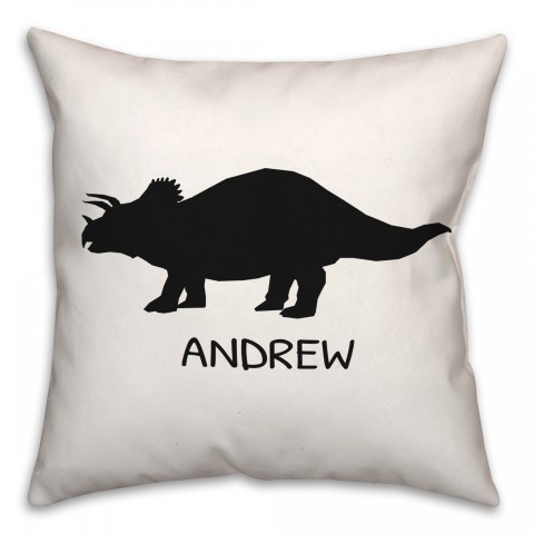 Triceatops Dino Black and White with Name 18x18 Personalized Spun Poly Pillow