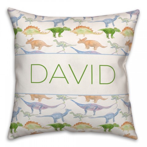 Watercolor Dino Pattern with Name 18x18 Personalized Spun Poly Pillow
