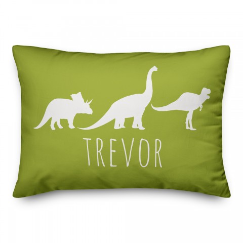 Dinos with Chevron Solid Lime 14x20 Personalized Spun Poly Pillow