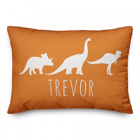 Dinos with Chevron Solid Orange 14x20 Personalized Spun Poly Pillow