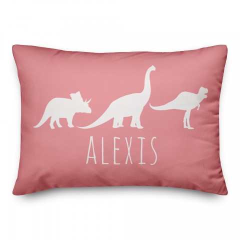 Dinos with Chevron Solid Pink 14x20 Personalized Spun Poly Pillow