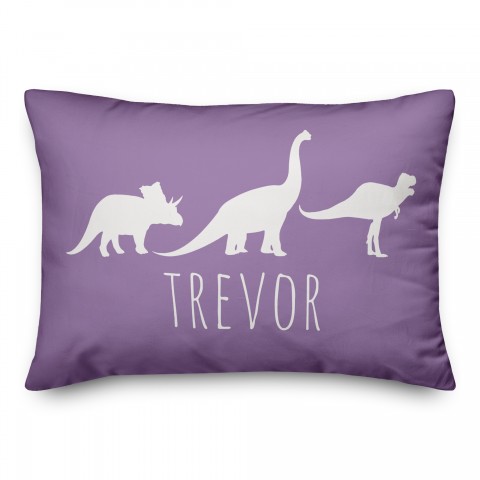 Dinos with Chevron Solid Purple 14x20 Personalized Spun Poly Pillow