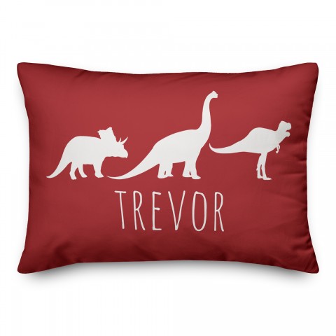 Dinos with Chevron Solid Red 14x20 Personalized Spun Poly Pillow