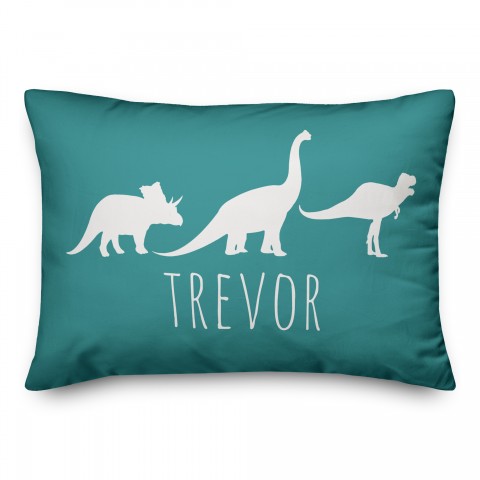 Dinos with Chevron Solid Teal 14x20 Personalized Spun Poly Pillow