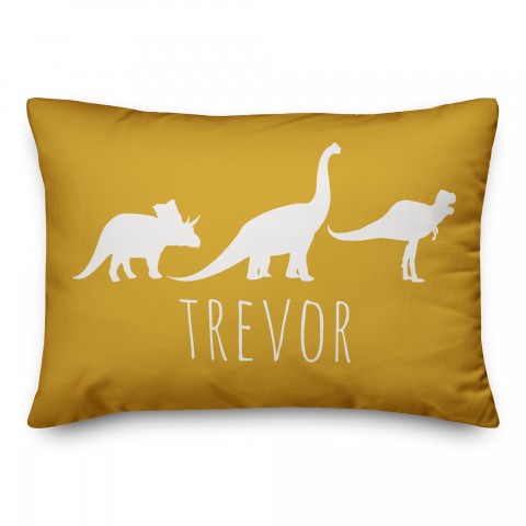Dinos with Chevron Solid Yellow 14x20 Personalized Spun Poly Pillow