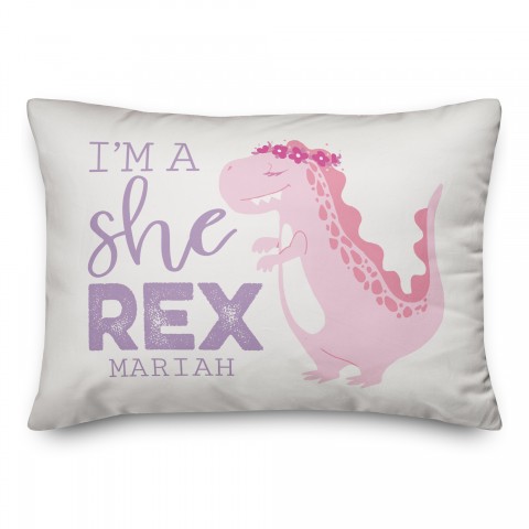 T-Rex Purple Dino Name 14x20 Personalized Spun Poly Pillow