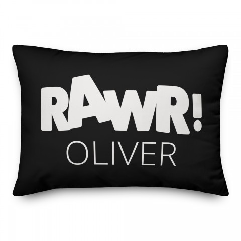 Rawr Black and White Dinosaur 14x20 Personalized Spun Poly Pillow