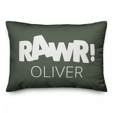 Rawr Green and White Dinosaur 14x20 Personalized Spun Poly Pillow
