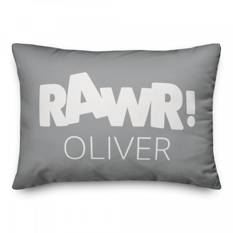Rawr Gray and White Dinosaur 14x20 Personalized Spun Poly Pillow
