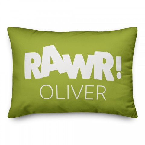 Rawr Lime and White Dinosaur 14x20 Personalized Spun Poly Pillow