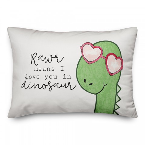 Rawr Means I Love You Dinosaur with Heart Glasses 14x20 Spun Poly Pillow