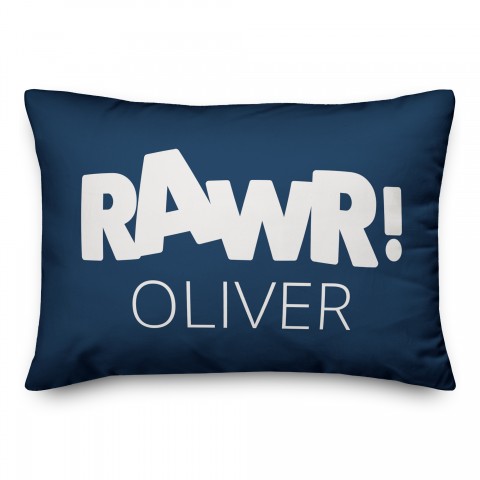 Rawr Navy and White Dinosaur 14x20 Personalized Spun Poly Pillow