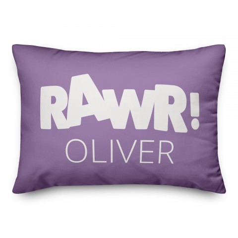Rawr Purple and White Dinosaur 14x20 Personalized Spun Poly Pillow