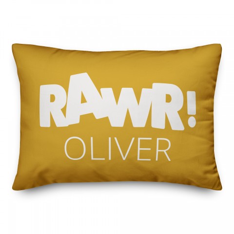 Rawr Yellow and White Dinosaur 14x20 Personalized Spun Poly Pillow