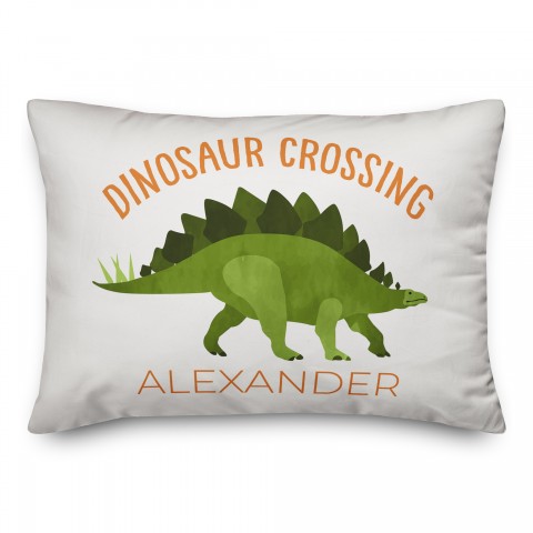 Orange and Green Dinosaur Corssing 14x20 Personalized Spun Poly Pillow