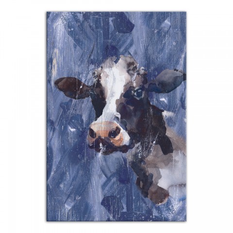 Watercolor Distressed Cow on Navy 20x30 Canvas Wall Art