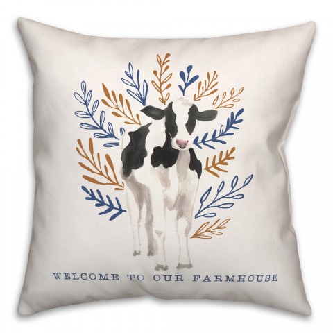 Welcome Farmhouse Cow 18x18 Spun Poly Pillow