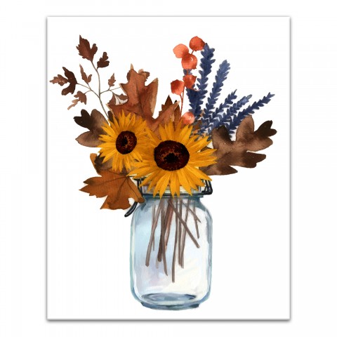 Fall Floral Mason Jar 16x20 Canvas Wall Art