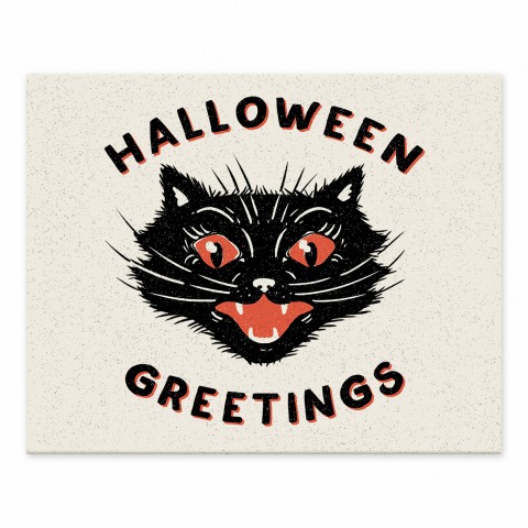 Retro Black Cat Halloween Greetings 8x10 Tabletop Canvas