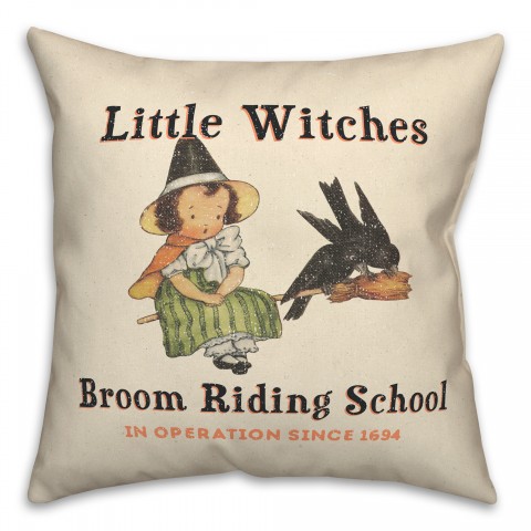 Lil Witch Broom Riding School 18x18 Spun Poly Pillow