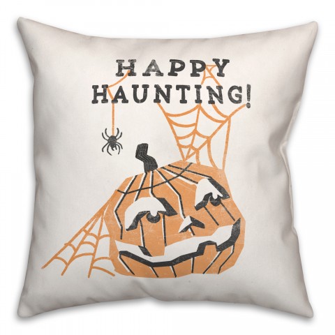 Mid Mod Pumpkin Happy Haunting 18x18 Spun Poly Pillow