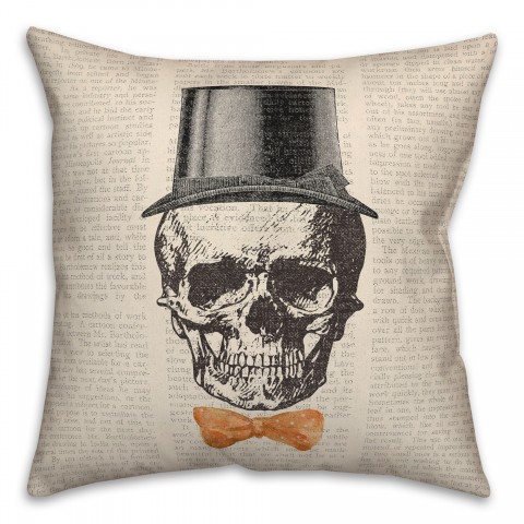 Skull Tophat Newspaper Bowtie 18x18 Spun Poly Pillow