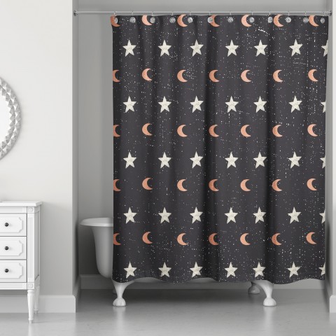 Moon and Stars Pattern 71x74 Shower Curtain
