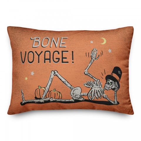 Bone Voyage Retro Skeleton on Orange 14x20 Spun Poly Pillow