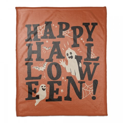 Happy Halloween Orange with Retro Ghosts 50x60 Coral Fleece Blanket