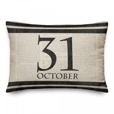 Halloween Date Newspaper Distressed 14x20 Spun Poly Pillow