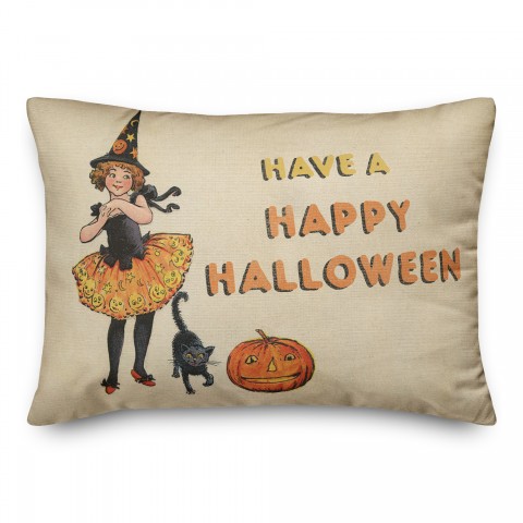 Happy Halloween Tutu Witch Girl 14x20 Spun Poly Pillow